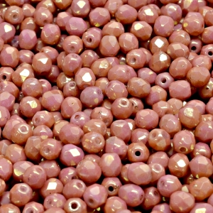 100ks České skleněné broušené ohňovky kulička 4mm bílá/ červený listr