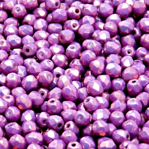 100ks České skleněné broušené ohňovky kulička 4mm bílá/ fialový vega listr