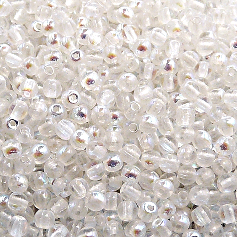 200ks České skleněné mačkané korálky kulička 3mm čirá/ AB polopokov