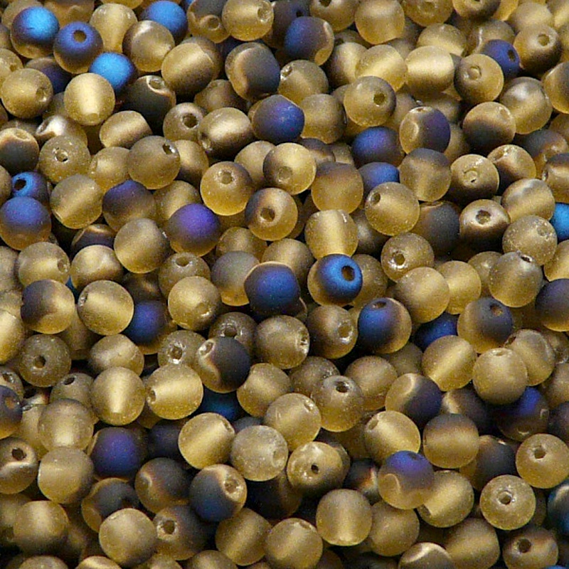 100ks České skleněné mačkané korálky kulička 4mm topas/ azuro polopokov mat