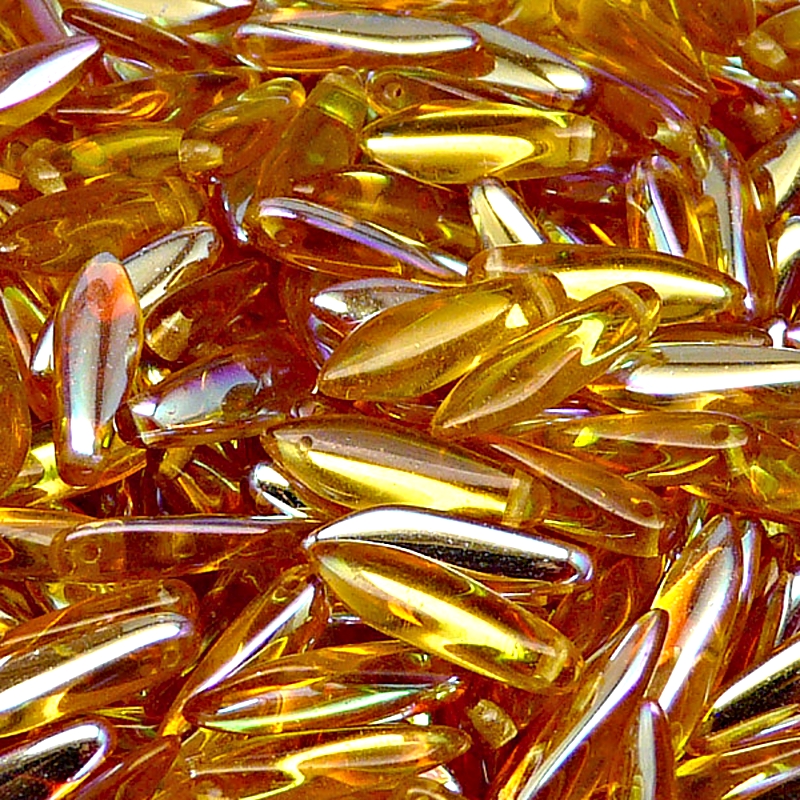 30ks České skleněné mačkané korálky jazýčky 5x16mm topas/ AB polopokov
