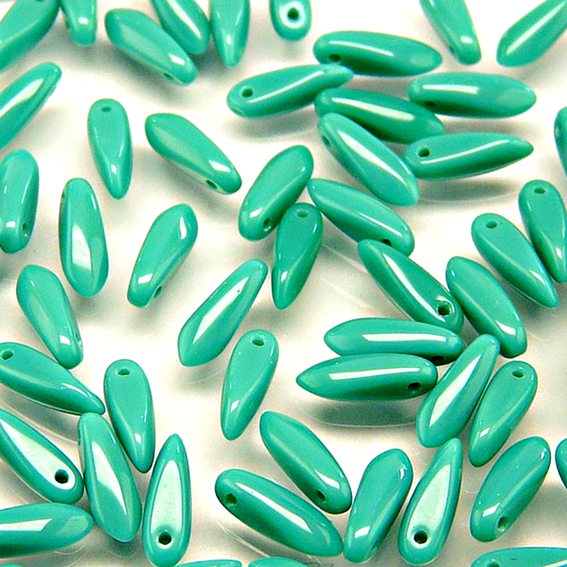 50ks České skleněné mačkané korálky jazýčky 3x11mm zelený tyrkys