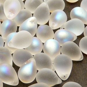 10ks České skleněné mačkané korálky kapky 10x14mm čirá/ AB polopokov mat