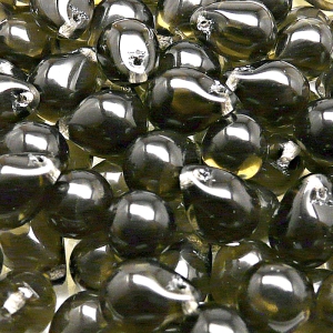 10ks České skleněné mačkané korálky kapky 10x14mm kouřová šedá