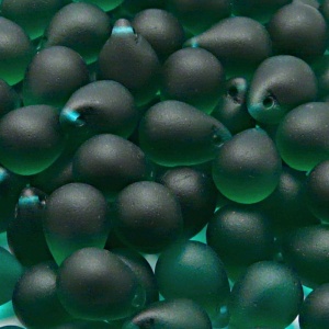 10ks České skleněné mačkané korálky kapky 10x14mm emerald mat