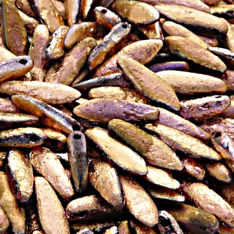 20ks České skleněné mačkané korálky jazýčky 5x16mm černá/ růžové capri celopokov leptané