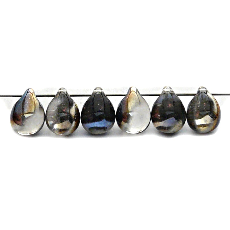 10ks České skleněné mačkané korálky kapky 10x14mm čirá/ blue sky polopokov