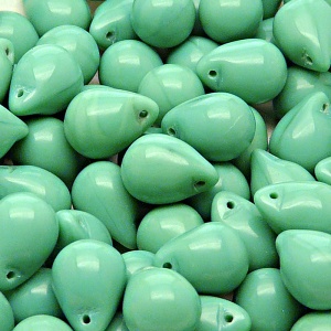 10ks České skleněné mačkané korálky kapky 10x14mm zelený tyrkys