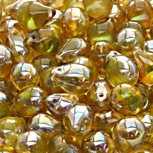 10ks České skleněné mačkané korálky kapky 10x14mm světle žlutá/ celsian polopokov