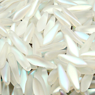 30ks České skleněné mačkané korálky jazýčky 5x16mm čirá/ AB polopokov mat